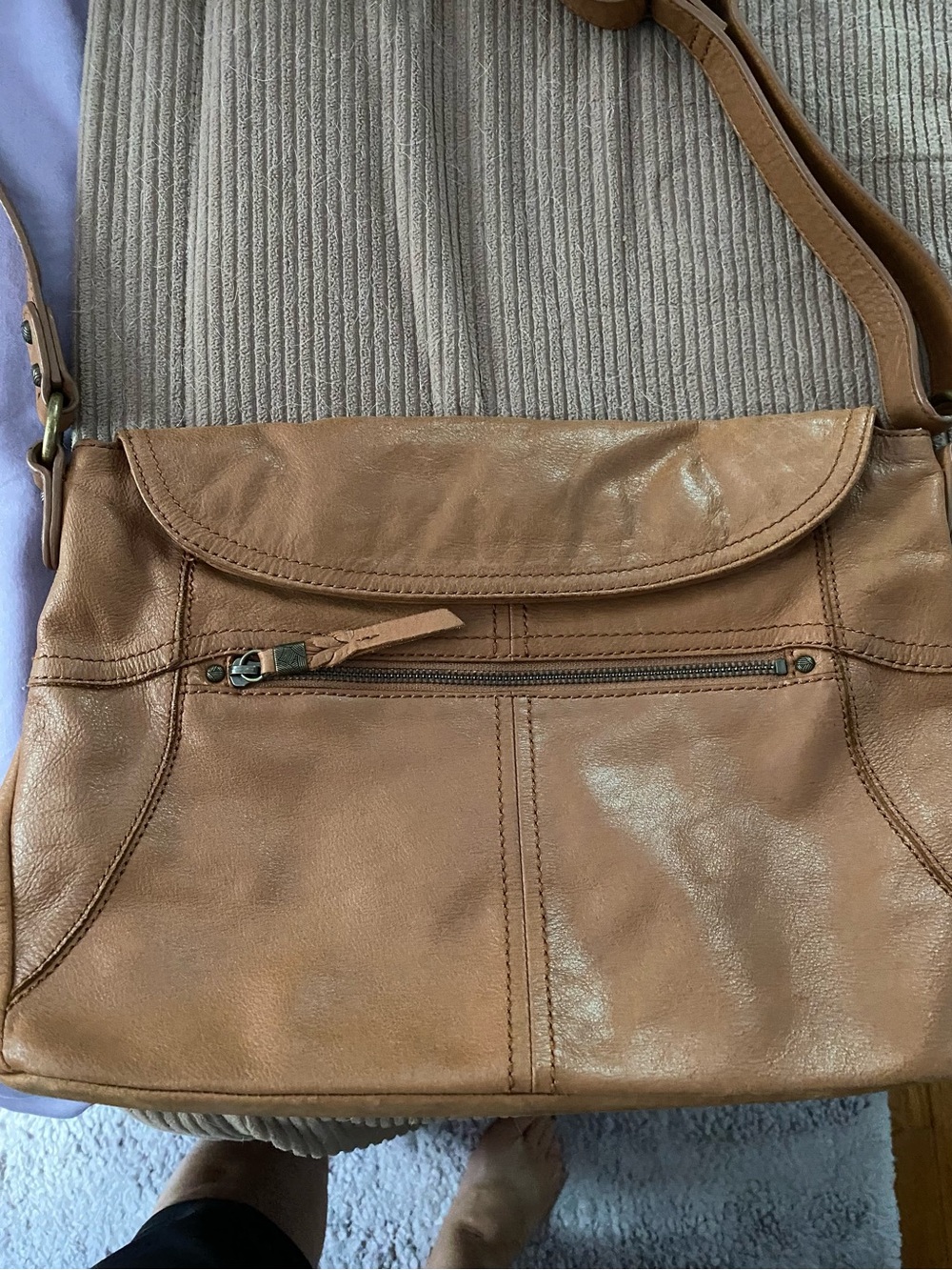 HOBO Tan Leather Crossbody with Front Zip Pocket